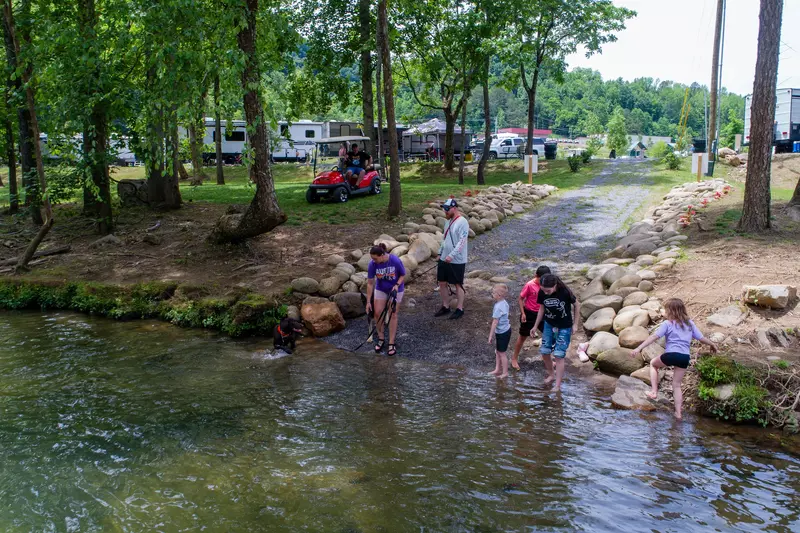 Family at the river edge