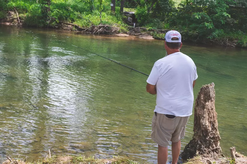 Man fishing by lake